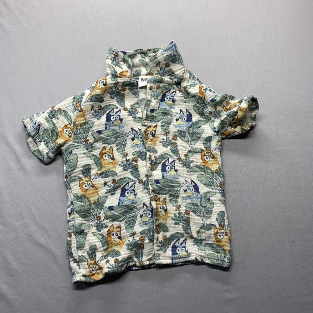 Bluey Boy’s Button-Up SHIRT~Size 5T~S/S Polyester BLUE Print Chest Pocket